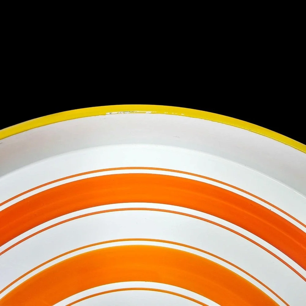 Vintage 60s Gamblers Import Candy Striped‎ Oval Enamelware Circle Tray Japan